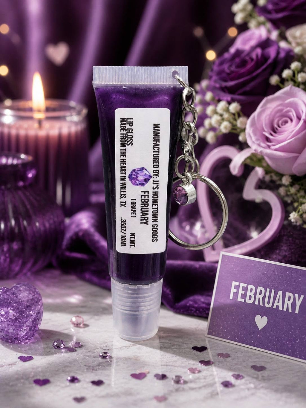 February Birthstone Grape Scented Keychain Lip Gloss