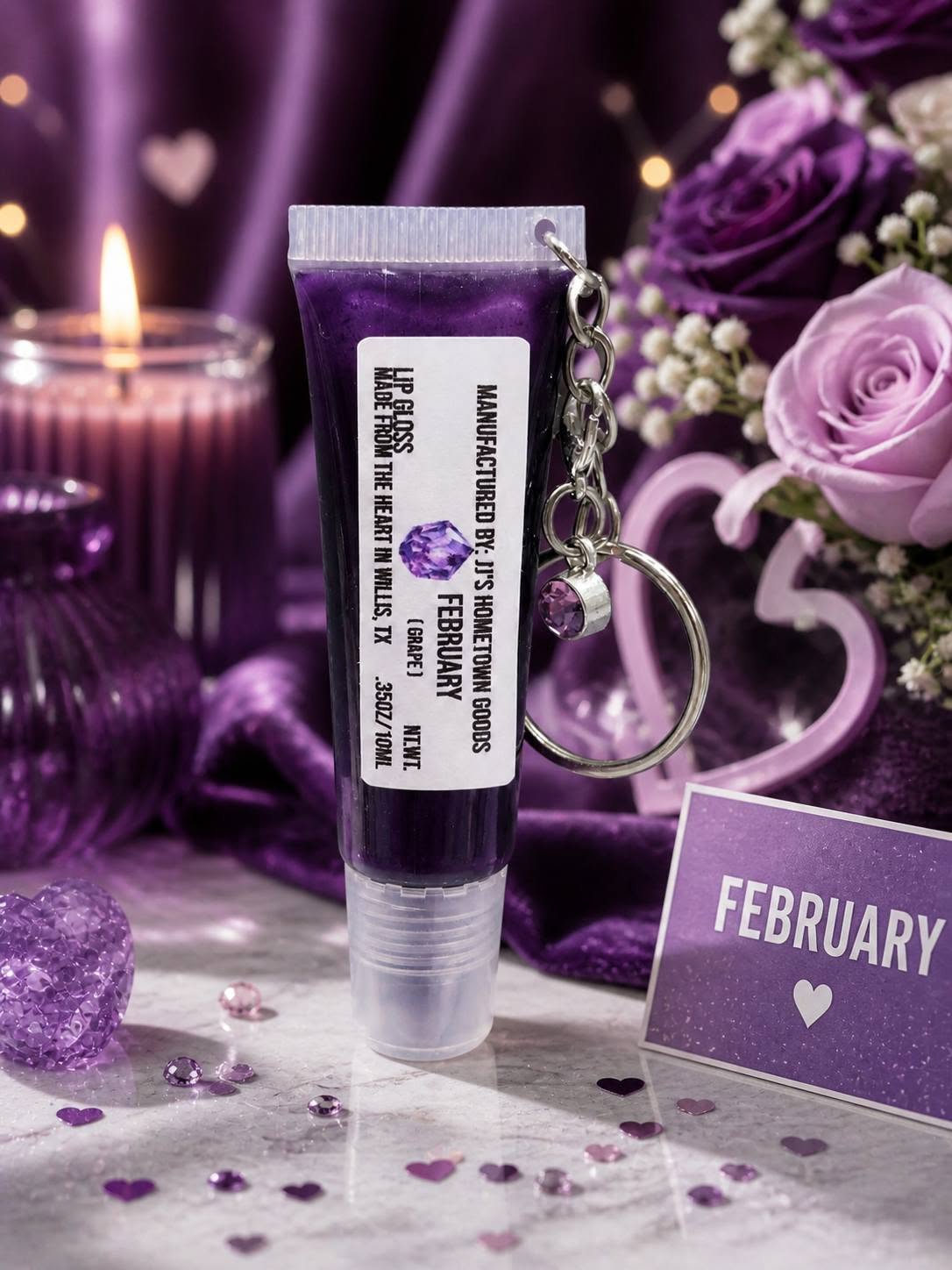 February Birthstone Grape Scented Keychain Lip Gloss