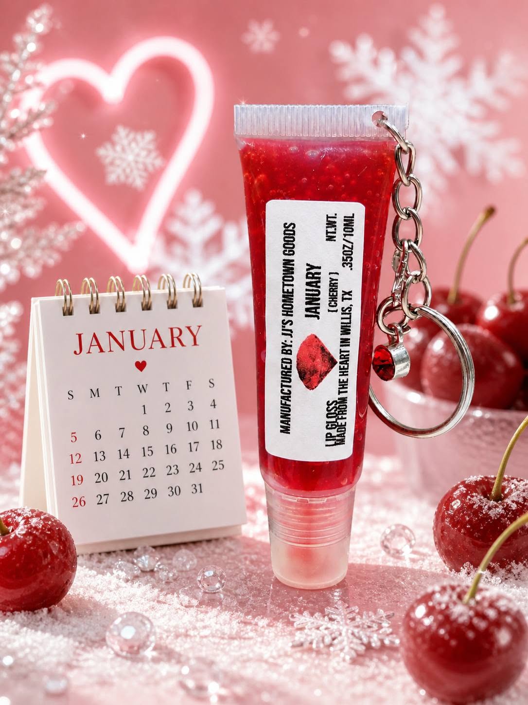 January Birthstone Cherry Scented Keychain Lip Gloss