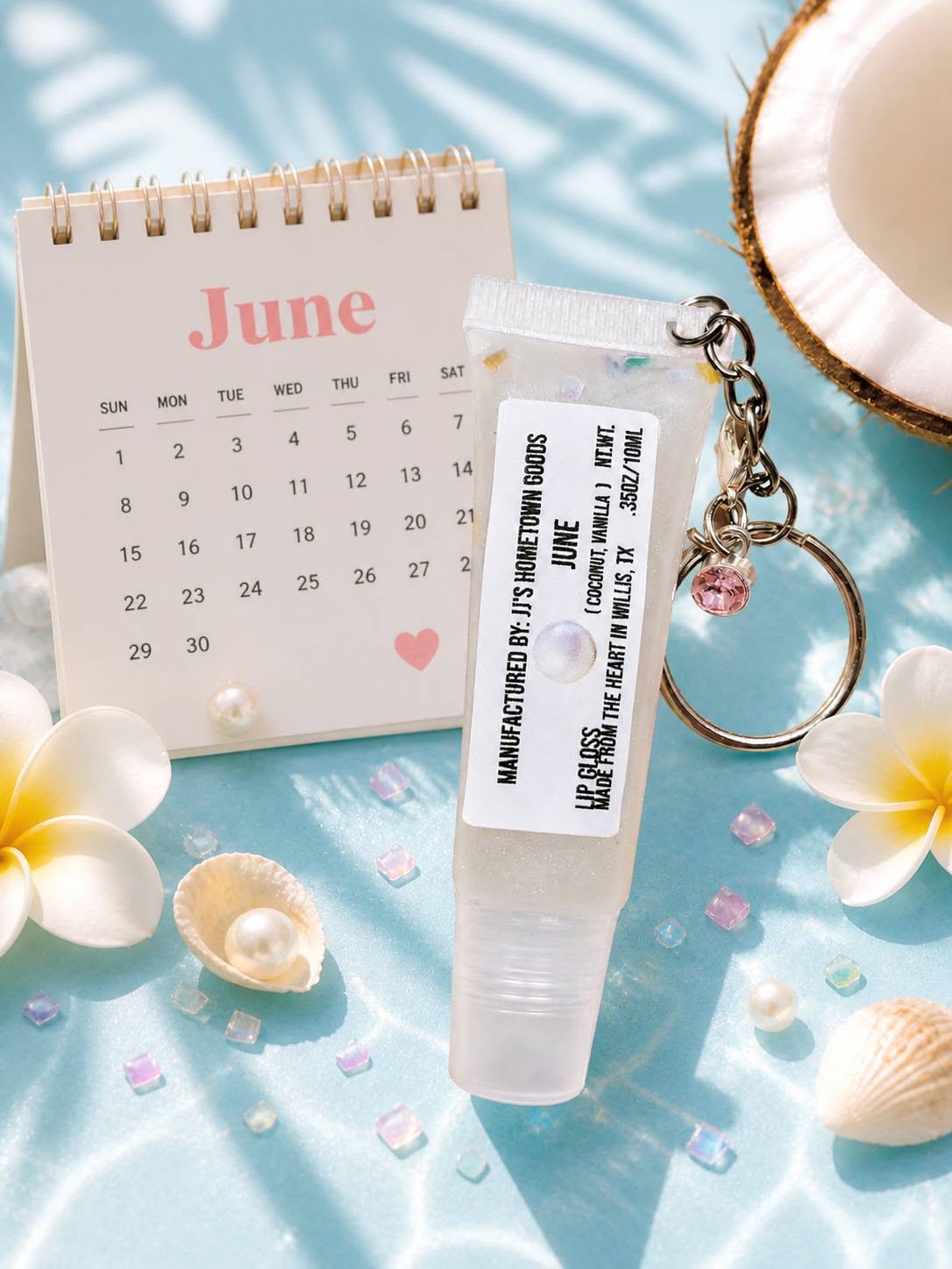 June Birthstone Coconut Vanilla Scented Keychain Lip Gloss