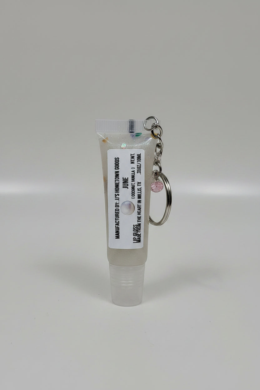 June Birthstone Coconut Vanilla Scented Keychain Lip Gloss