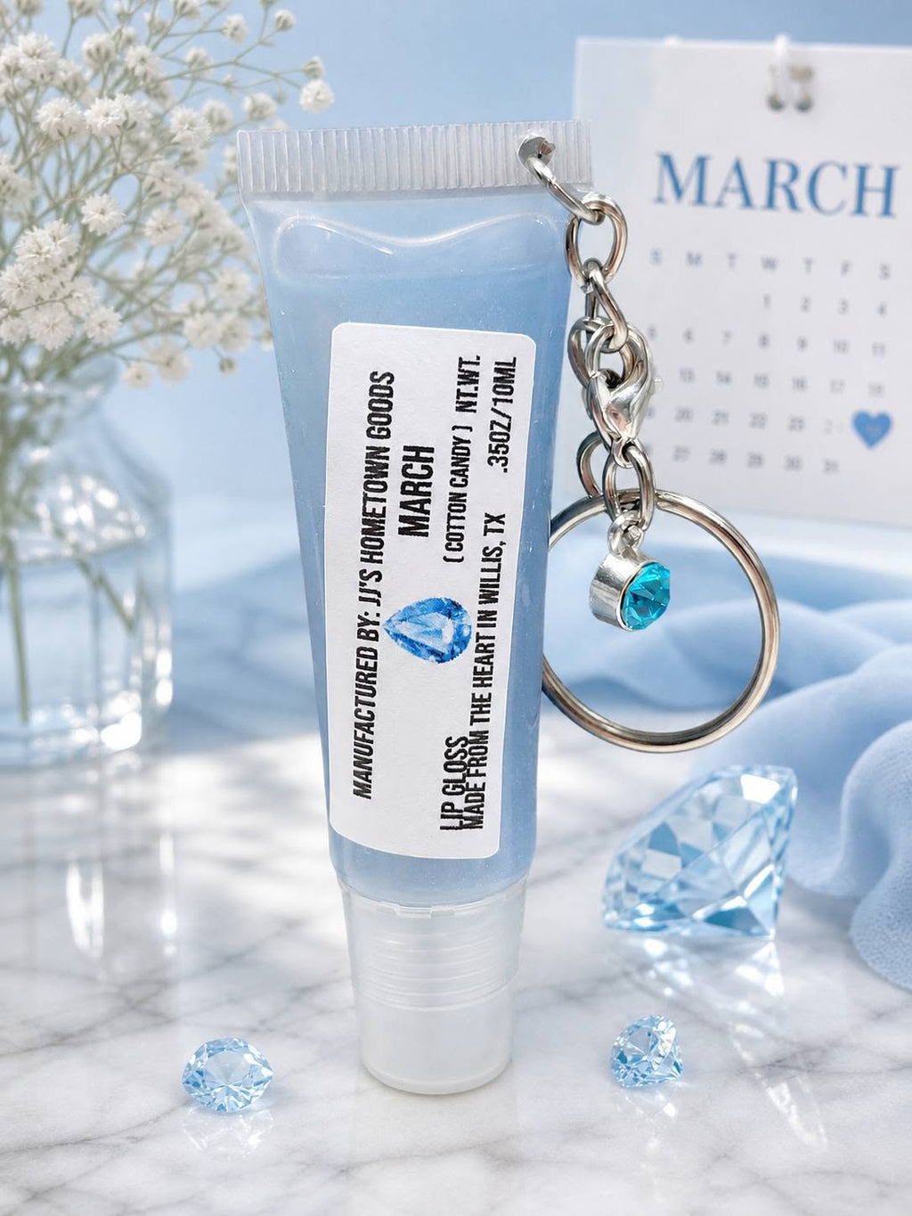 March Birthstone Cotton Candy Scented Keychain Lip Gloss