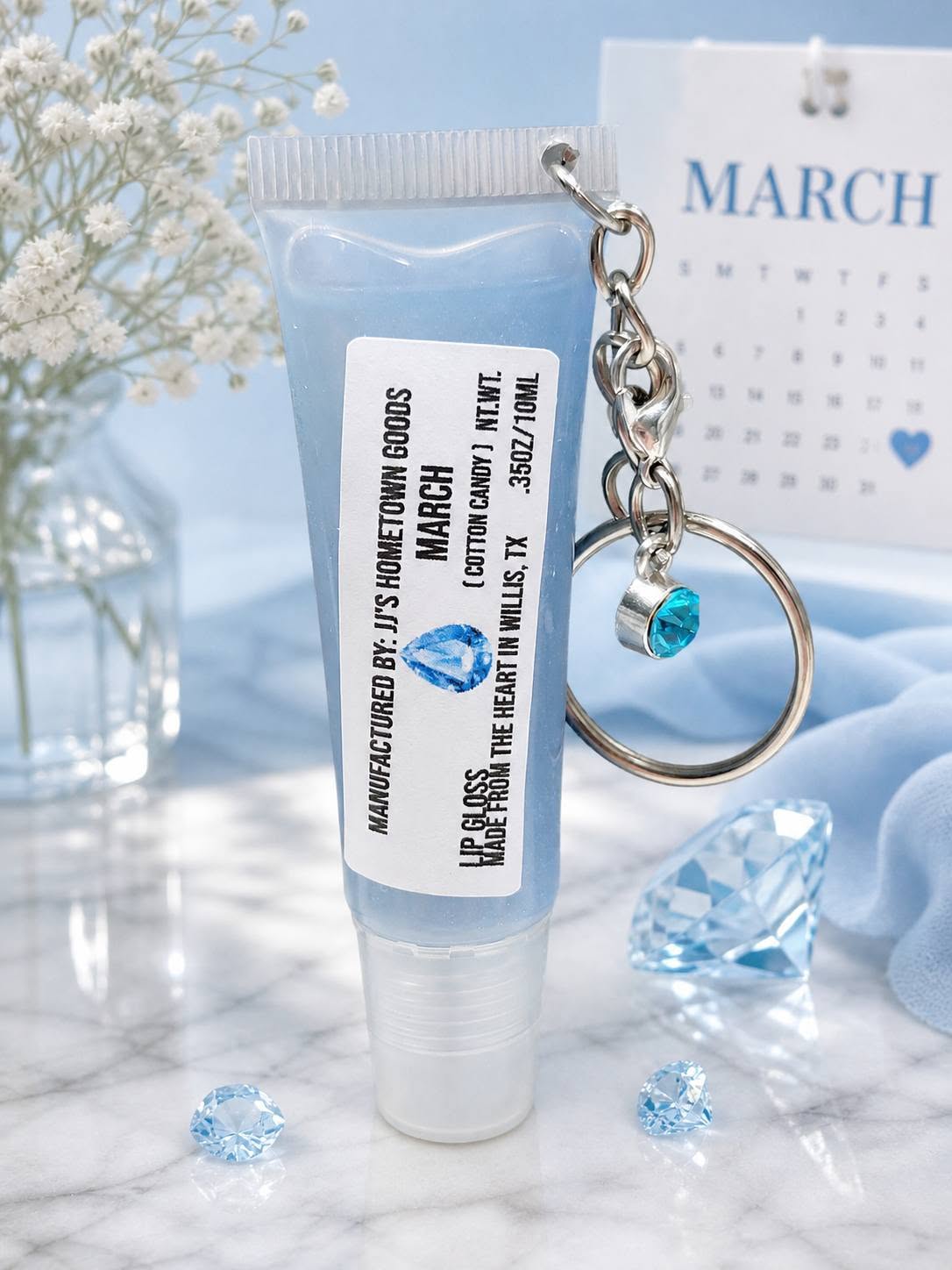 March Birthstone Cotton Candy Scented Keychain Lip Gloss