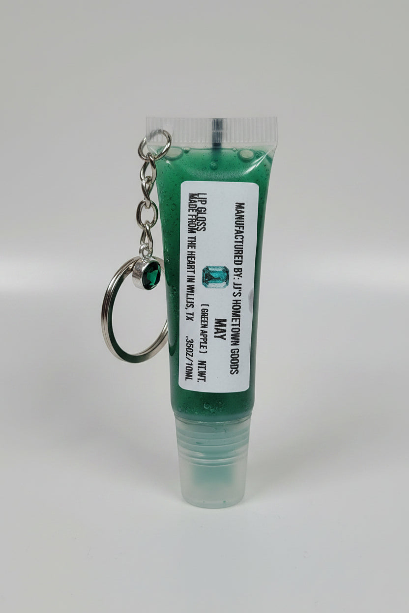 May Birthstone Green Apple Scented Keychain Lip Gloss
