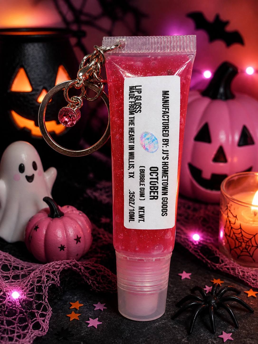 October Birthstone Bubble Gum Scented Keychain Lip Gloss