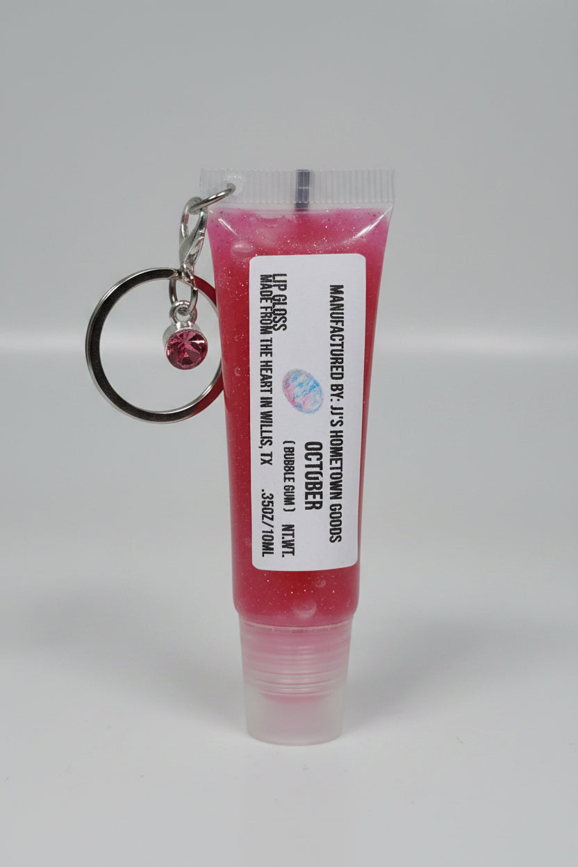 October Birthstone Bubble Gum Scented Keychain Lip Gloss