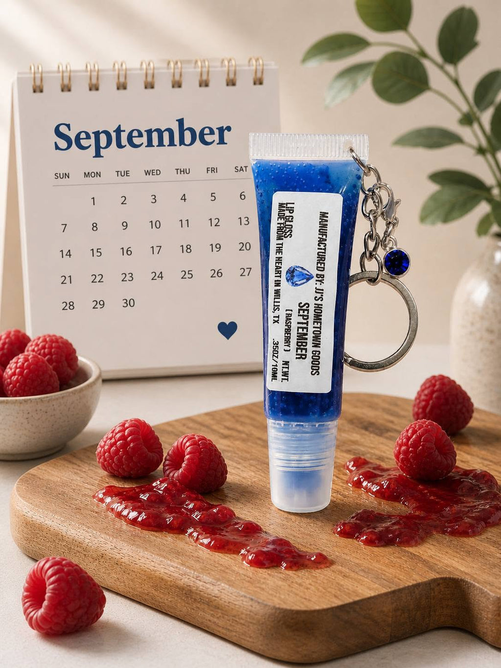 September Birthstone Raspberry Scented Keychain Lip Gloss