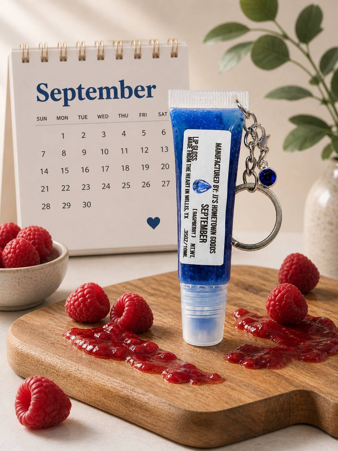 September Birthstone Raspberry Scented Keychain Lip Gloss